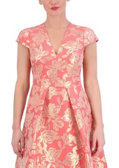 Vince Camuto Women's Jacquard Cap-Sleeve Fit & Flare Dress - Pink