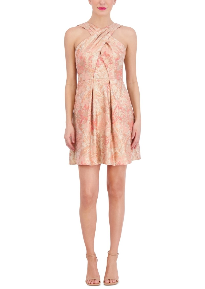 Vince Camuto Women's Jacquard Fit & Flare Halter Dress - Coral