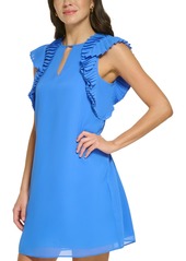 Vince Camuto Women's Jewel-Neck Pleat-Sleeve Chiffon Dress - Periwinkle