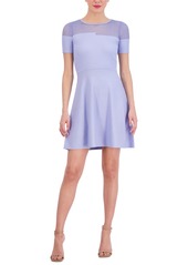 Vince Camuto Women's Jewel-Neck Ribbed Fit & Flare Dress - Blue