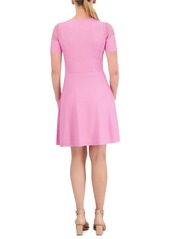 Vince Camuto Women's Jewel-Neck Ribbed Fit & Flare Dress - Pink