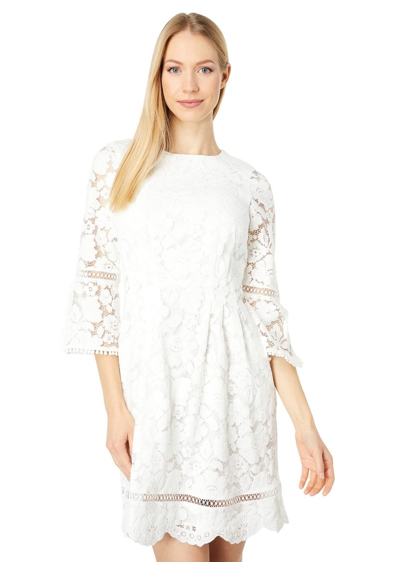 Vince Camuto Women's Lace Pinch Pleat Fit and Flare with Trim Bell Sleeve