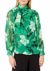 Vince Camuto Women's Long Sleeve Melody Floral Tie Neck Blouse