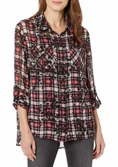 Vince Camuto Women's Long Sleeve Silhouette Plaid Two Pocket Shirt