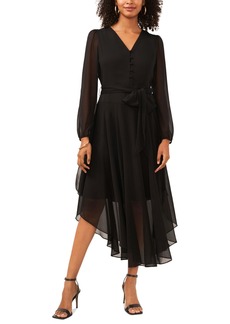 Vince Camuto Women's Long Sleeve V-Neck Maxi Dress with Center Front Buttons - Rich Black