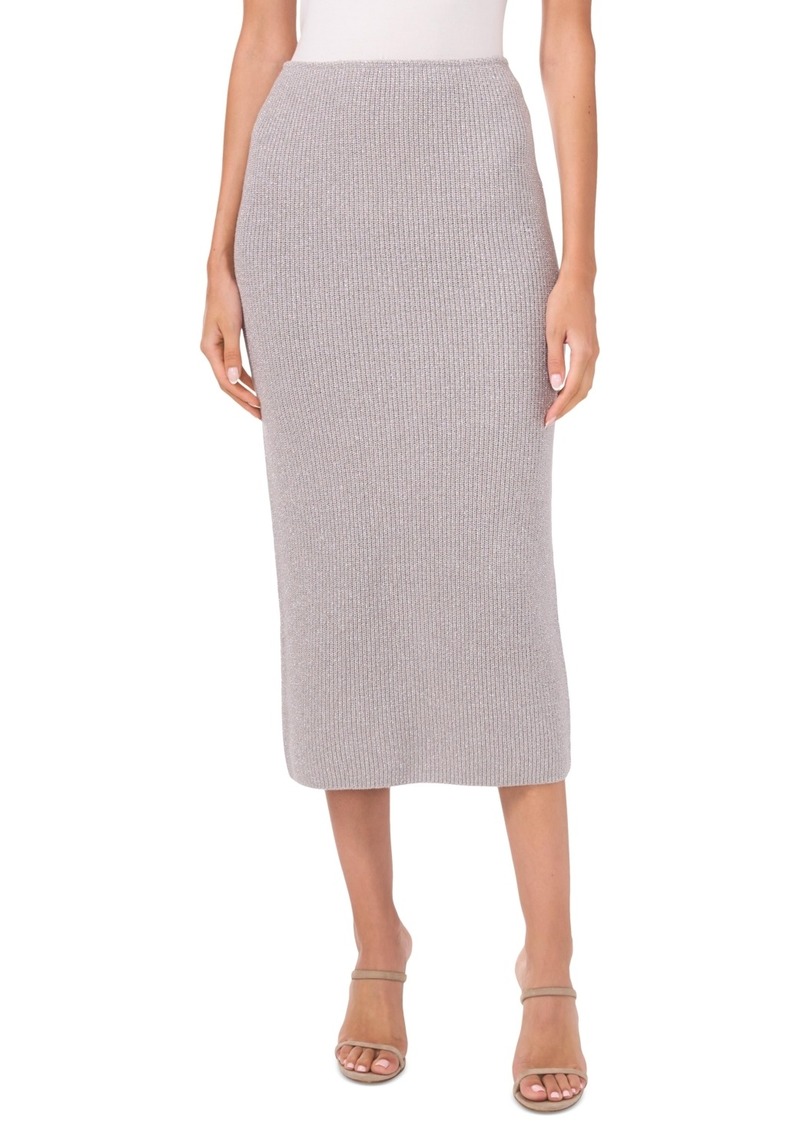 Vince Camuto Women's Metallic-Knit Midi Skirt - Metallic Silver