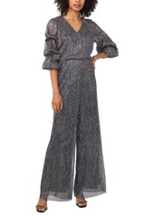 Vince Camuto Women's Metallic V-Neck Bubble-Sleeve Jumpsuit - Rich Black