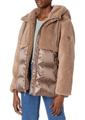 Vince Camuto Women's Mixed Hooded Puffer Cocoon Coat  M