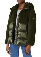 Vince Camuto Women's Mixed Hooded Puffer Cocoon Coat  S