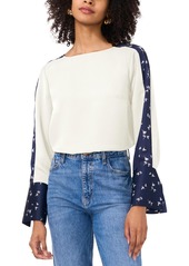 Vince Camuto Women's Mixed-Media Crewneck Top - Classic Navy