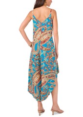 Vince Camuto Women's Paisley Tie Shoulder Angled Hem Jumpsuit - Lagoon