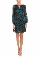 Vince Camuto Women's Patterned Burnout Shift Dress with Keyhole deep Teal Multi