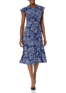 Vince Camuto womens Pebble Crepe Flutter Sleeve Midi With Ruched Front Casual Dress  8 16 US