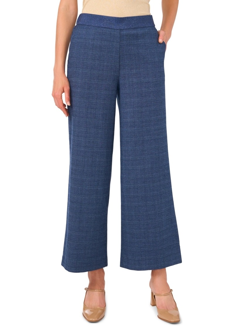 Vince Camuto Women's Plaid Pull-On Wide-Leg Pants - Classic Navy