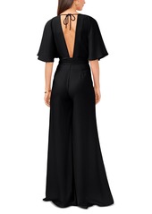 Vince Camuto Women's Plunge V-Neck Tie Waist Wide Leg Maxi Jumpsuit - Rich Black