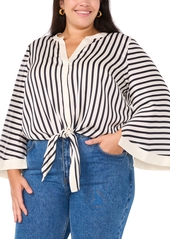 Vince Camuto Women's Plus Size Tie-Hem Striped Wide-Sleeve Blouse - Obsidian