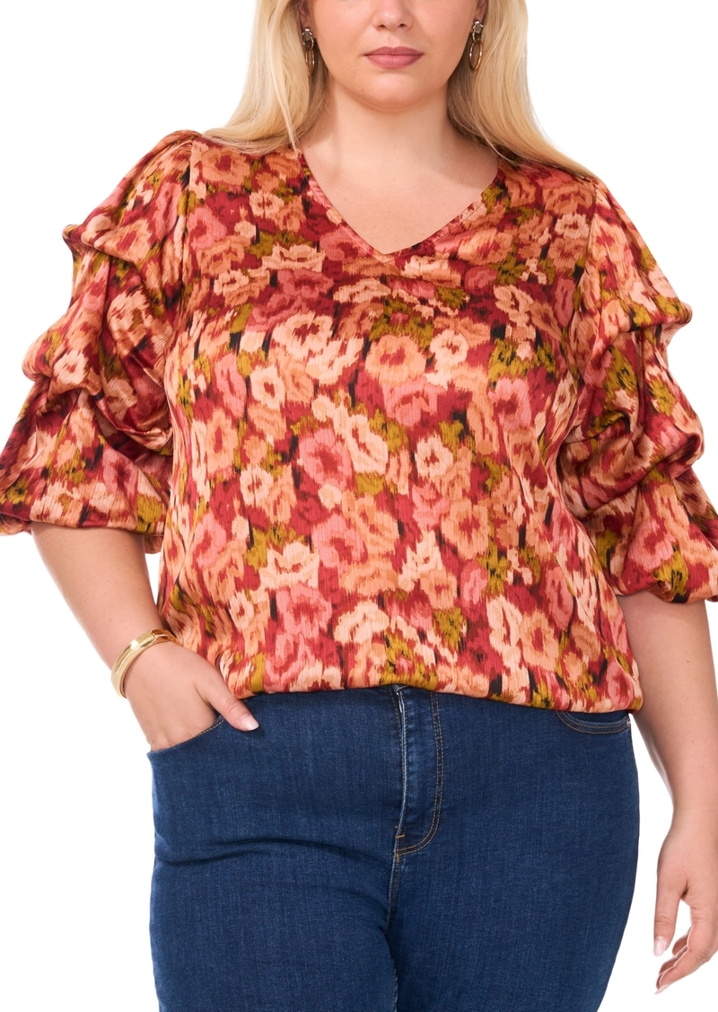 Vince Camuto Women's Plus Size V-Neck Bubble Sleeve Top - Rose Clay