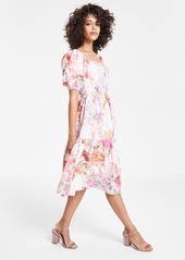 Vince Camuto Women's Printed Cotton Square-Neck Puff-Sleeve Dress - Pink