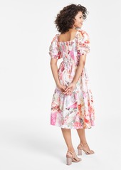 Vince Camuto Women's Printed Cotton Square-Neck Puff-Sleeve Dress - Pink