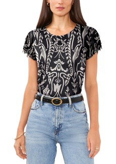 Vince Camuto Women's Printed Flutter-Sleeve Top - Rich Black