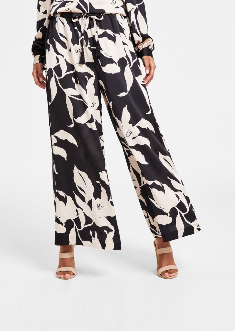 Vince Camuto Women's Printed High-Rise Wide-Leg Pants - Rich Black