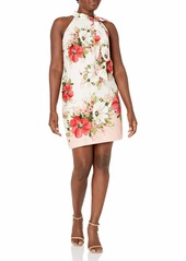 Vince Camuto Women's Printed Linen Bow Neck Shift Dress