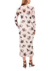 Vince Camuto Women's Floral Printed Long Sleeve Midi Dress - Soft Cream