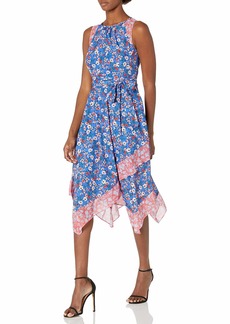 Vince Camuto Women's Printed MIDI Uneven Handkerchief Hem Dress