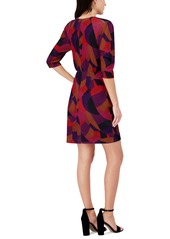 Vince Camuto Women's Printed Pleat-Neck Faux-Wrap Dress - Wine