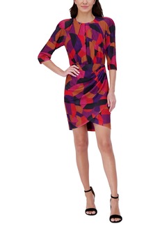 Vince Camuto Women's Printed Pleat-Neck Faux-Wrap Dress - Wine