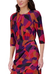 Vince Camuto Women's Printed Pleat-Neck Faux-Wrap Dress - Wine