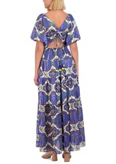 Vince Camuto Women's Printed Puff-Sleeve Maxi Dress - Porcelain Blue