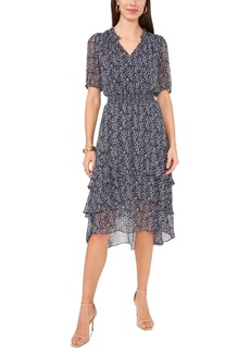 Vince Camuto Women's Printed Puff Sleeve Tiered Midi Dress - Classic Navy