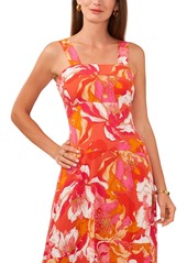 Vince Camuto Women's Floral Smocked Back Tiered Sleeveless Maxi Dress - Radiant Orange