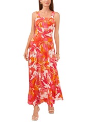 Vince Camuto Women's Floral Smocked Back Tiered Sleeveless Maxi Dress - Radiant Orange
