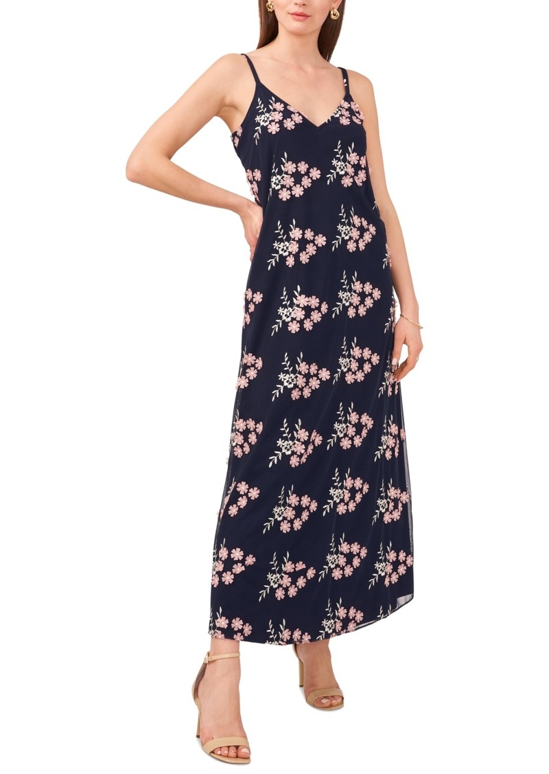 Vince Camuto Women's Printed Sleeveless V-Neck Maxi Dress - Classic Navy