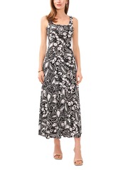 Vince Camuto Women's Printed Smocked Back Tiered Sleeveless Maxi Dress - Rich Black