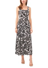 Vince Camuto Women's Printed Square-Neck Smocked-Back Maxi Dress - Rich Black