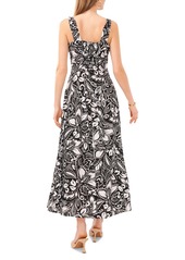 Vince Camuto Women's Printed Square-Neck Smocked-Back Maxi Dress - Rich Black