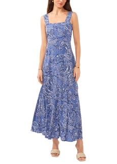 Vince Camuto Women's Printed Smocked Back Tiered Sleeveless Maxi Dress - Denim Navy