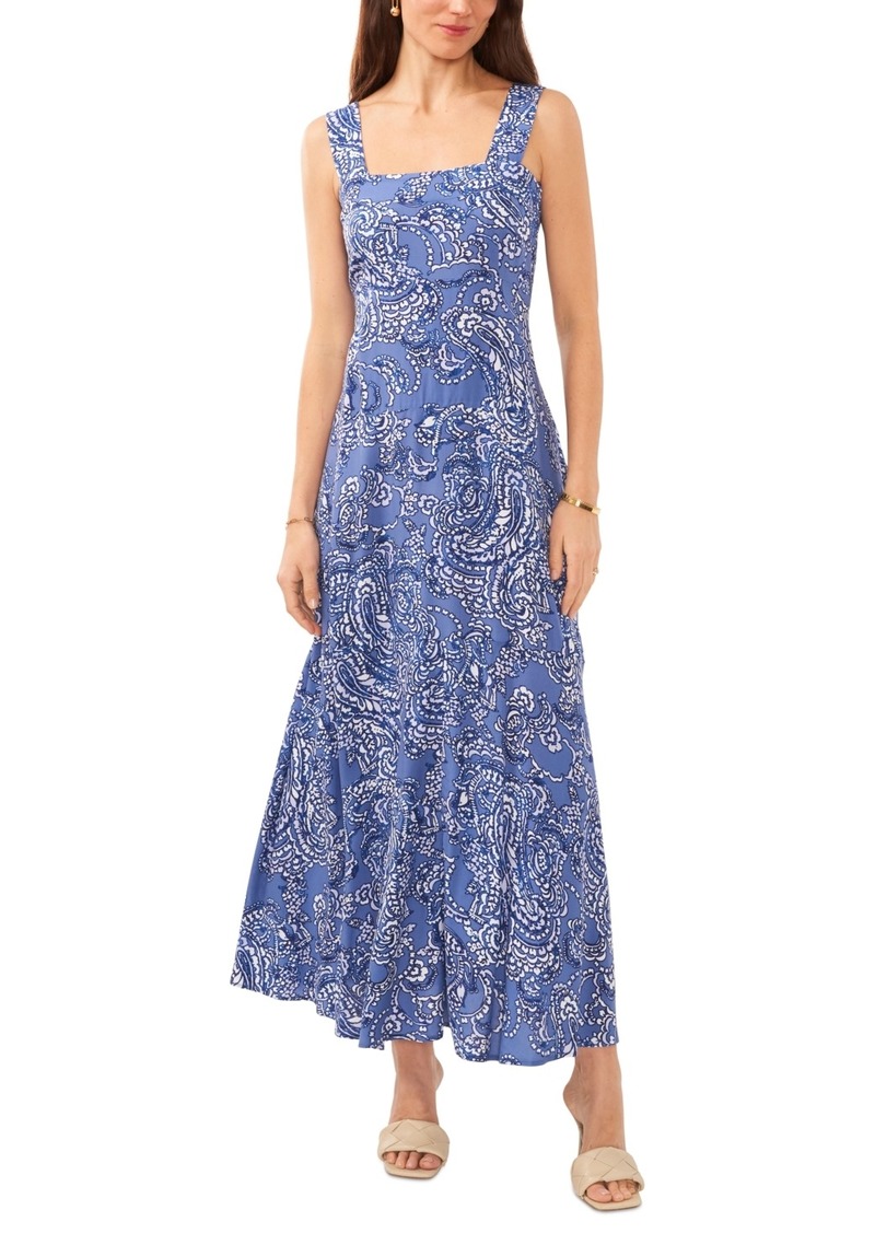 Vince Camuto Women's Printed Square-Neck Smocked-Back Maxi Dress - Denim Navy