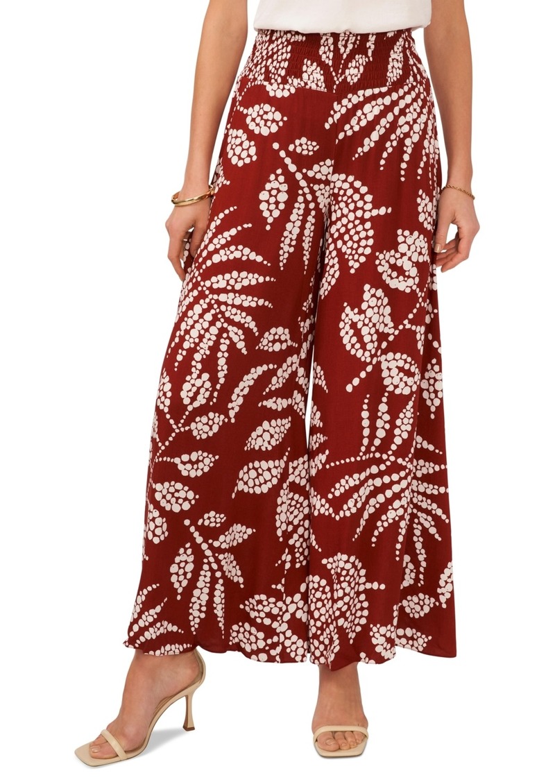 Vince Camuto Women's Printed Smocked-Waist Pull-On Wide-Leg Pants - Rust