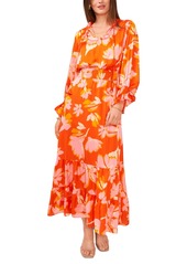 Vince Camuto Women's Printed Tie-Neck Tiered Maxi Dress - Orange