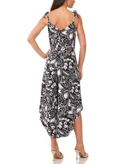 Vince Camuto Women's Printed Tie Shoulder Angled Hem Jumpsuit - Rich Black