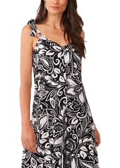 Vince Camuto Women's Printed Tie Shoulder Angled Hem Jumpsuit - Rich Black