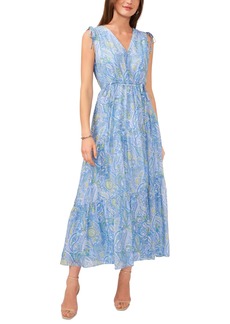 Vince Camuto Women's Printed V-Neck Sleeveless Maxi Dress - Airy Blue