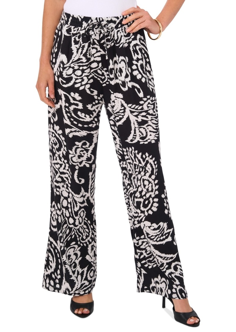 Vince Camuto Women's Printed Wide-Leg Pull-On Pants - Rich Black