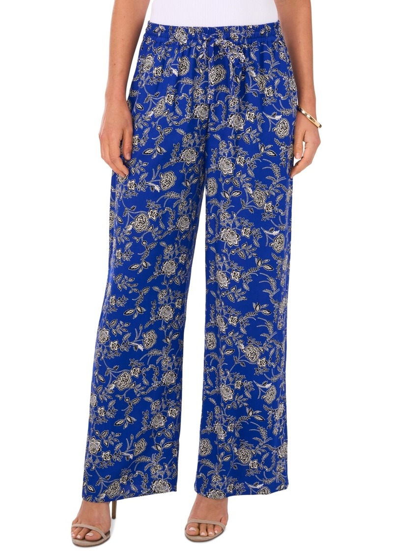 Vince Camuto Women's Floral Wide-Leg Pull-On Pants - True Blue