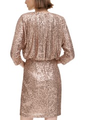 Vince Camuto Women's Rhinestone-Trim Dolman-Sleeve Sequin Dress - Latte