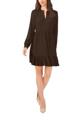 Vince Camuto Women's Solid Long Sleeve Split Neck Tiered Baby Doll Dress - Chocolate Torte